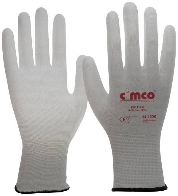 Cimco ESD Flex grau 141220 Nylon Antistatische handschoenen Maat (handschoen): 10, XL   1 paar