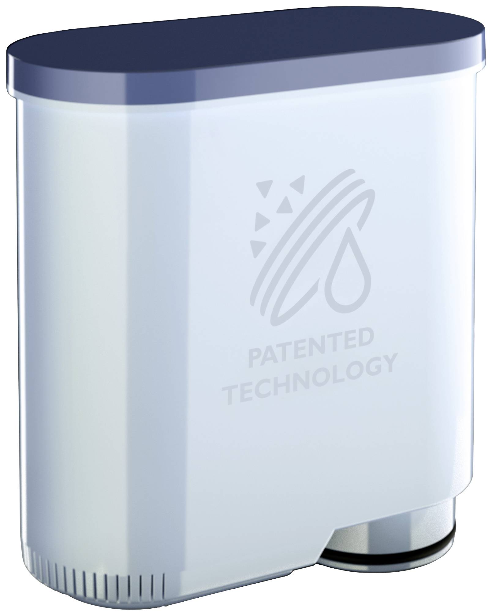 Een waterfilter met het opschrift 'Gepatenteerde Technologie' en een druppelsymbool.