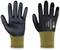 Beschermende handschoenen met een zwarte handpalm en een gele manchet. Tekst 'Coreshield DOUBLE A2 B' op de rug van de rechterhandschoen.