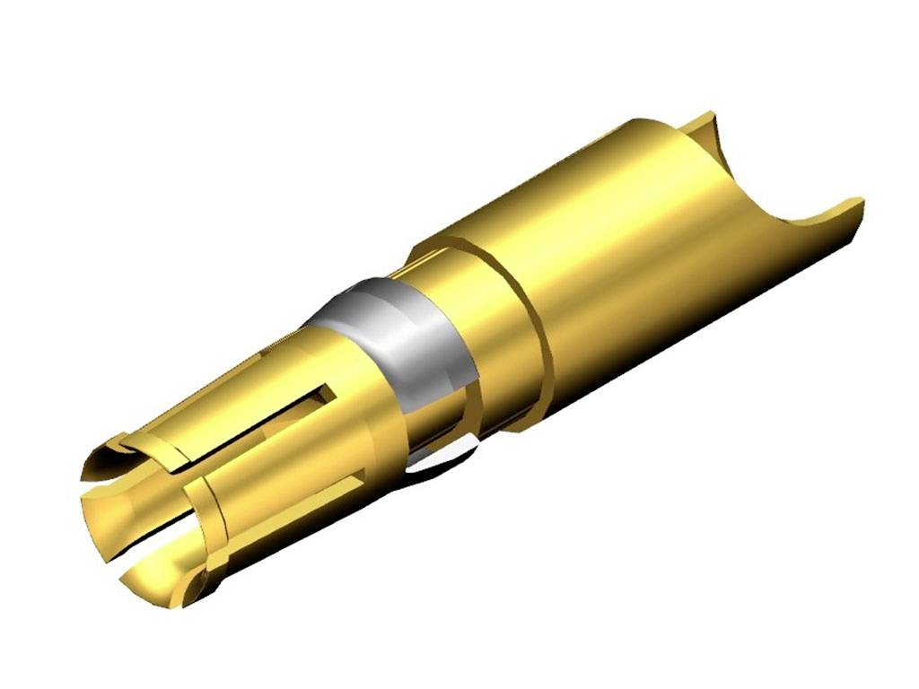 Een goud-geplateerde elektrische stekker met een geribbeld ontwerp, geschikt voor precisie-elektrische aansluitingen.