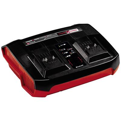 Dubbele oplader 'Power X-Change' voor lithium-ion accu's, zwart-rood. Laadstatus-indicatie met LED's en twee accuvakken.
