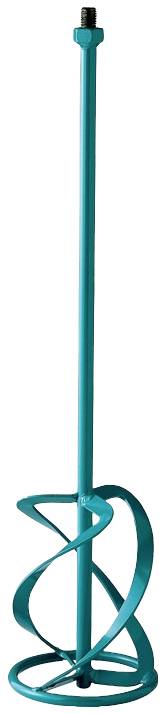 Een blauwe roerstaaf met spiraalvormige mengbladen, geschikt voor het mengen van verf of mortel.