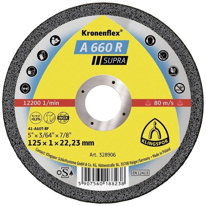 Slijpschijf 'Kronenflex A 660 R Supra', diameter 125 mm, maximaal toerental 12.200 rpm, geschikt voor metaal.