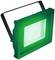 Een vierkante LED-schijnwerper schijnt in groen licht. Hij heeft een zwart metalen frame en is geschikt voor podiumverlichting.