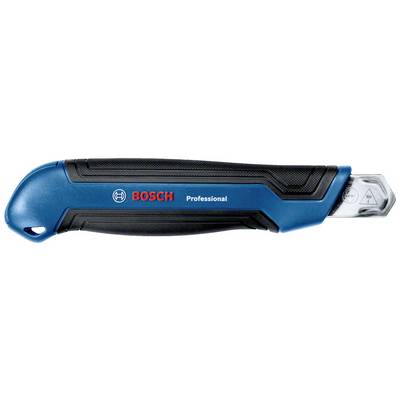 Blauw Bosch-professioneel mes met ergonomische handgreep en uitschuifbare lemmet, geschikt voor nauwkeurig snijden.