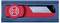 Een rood-blauwe cuttermes met ingetrokken lemmet, waarop 'BOSCH' is gegraveerd. Links bevindt zich een rond logo.
