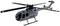 Modelhelikopter met vier rotorbladen en grijze lak.