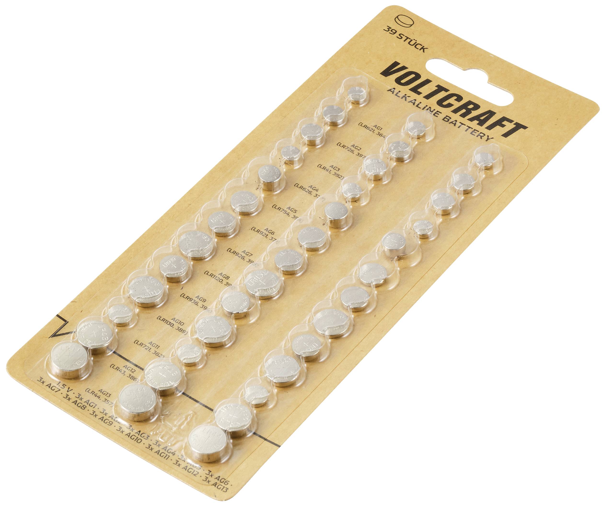 'Voltcraft alkaline knoopbatterijen, 30 stuks in blisterverpakking, verschillende formaten'