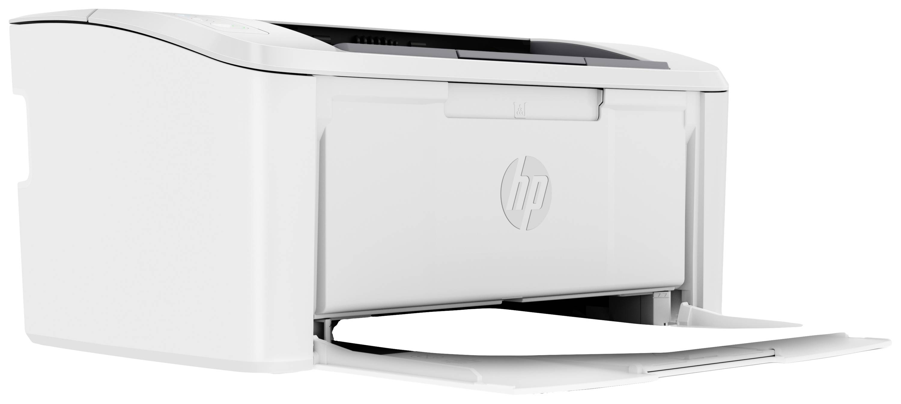 Een witte printer met een open papierlade, gezien van opzij.