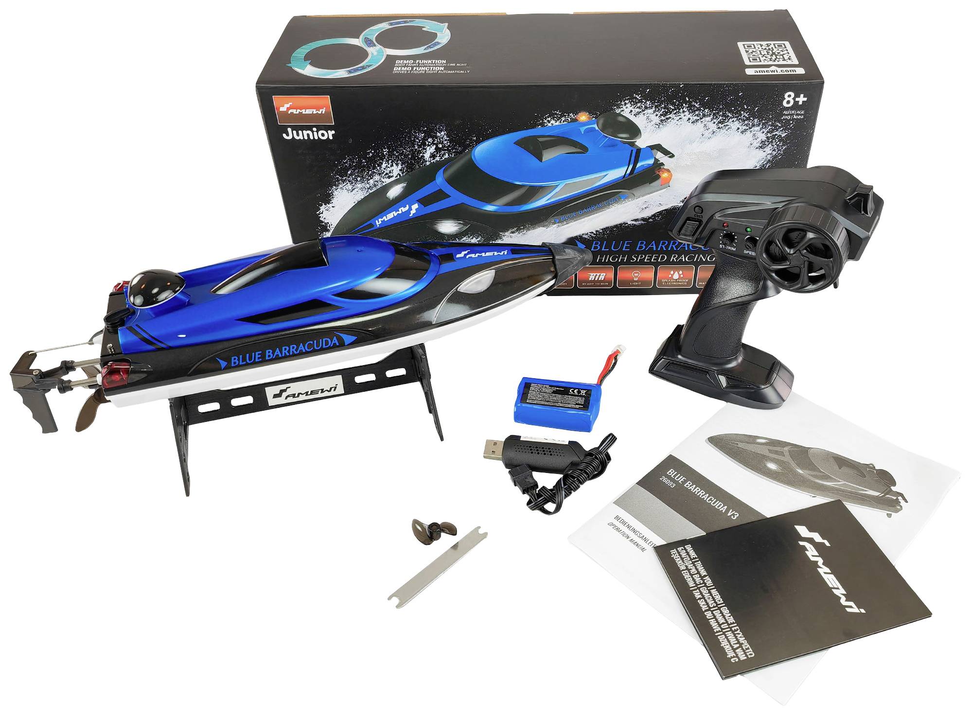 Amewi Blue Barracuda V2 RC boot voor beginners RTR 355 mm-5