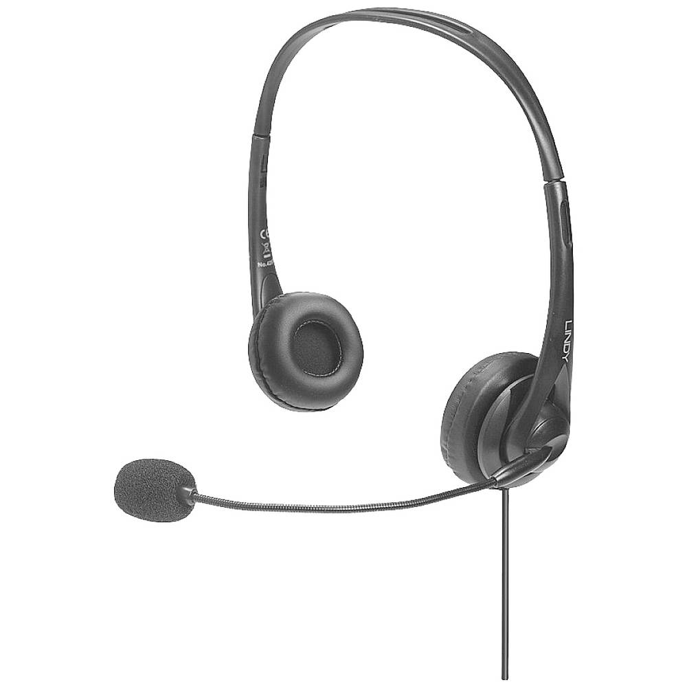 LINDY neu On Ear headset Computer Kabel Stereo Zwart Volumeregeling, Microfoon uitschakelbaar (mute)
