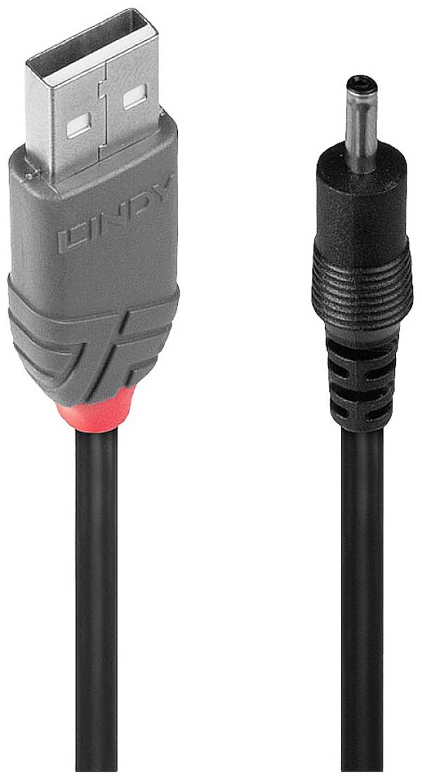 LINDY 70266 USB-kabel  USB 2.0 USB-A stekker, DC-stekker 3,5 mm 1.50 m Zwart Met USB