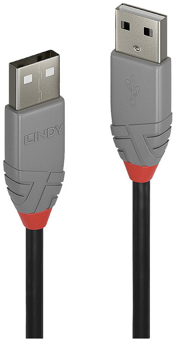 LINDY 36695 USB-kabel USB 2.0 USB-A stekker, USB-A stekker 5.00 m Zwart Vergulde steekcontacten