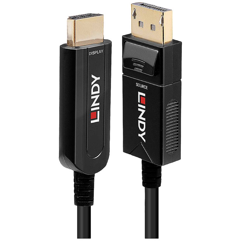 LINDY DisplayPort / HDMI / Glasvezel Adapterkabel DisplayPort stekker, HDMI-A stekker 40.00 m Zwart 38493 Ultra HD-HDMI DisplayPort-kabel