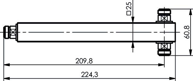 Technische tekening van een cilindrisch onderdeel met de afmetingen 224,3 mm lengte, 60,8 mm hoogte, en een detailmaat van 25 mm.