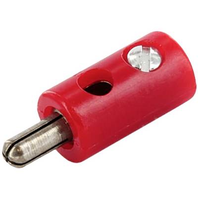 'Rode stekker met metalen contact en schroefafsluiting, geschikt voor het verbinden van elektrische leidingen.'