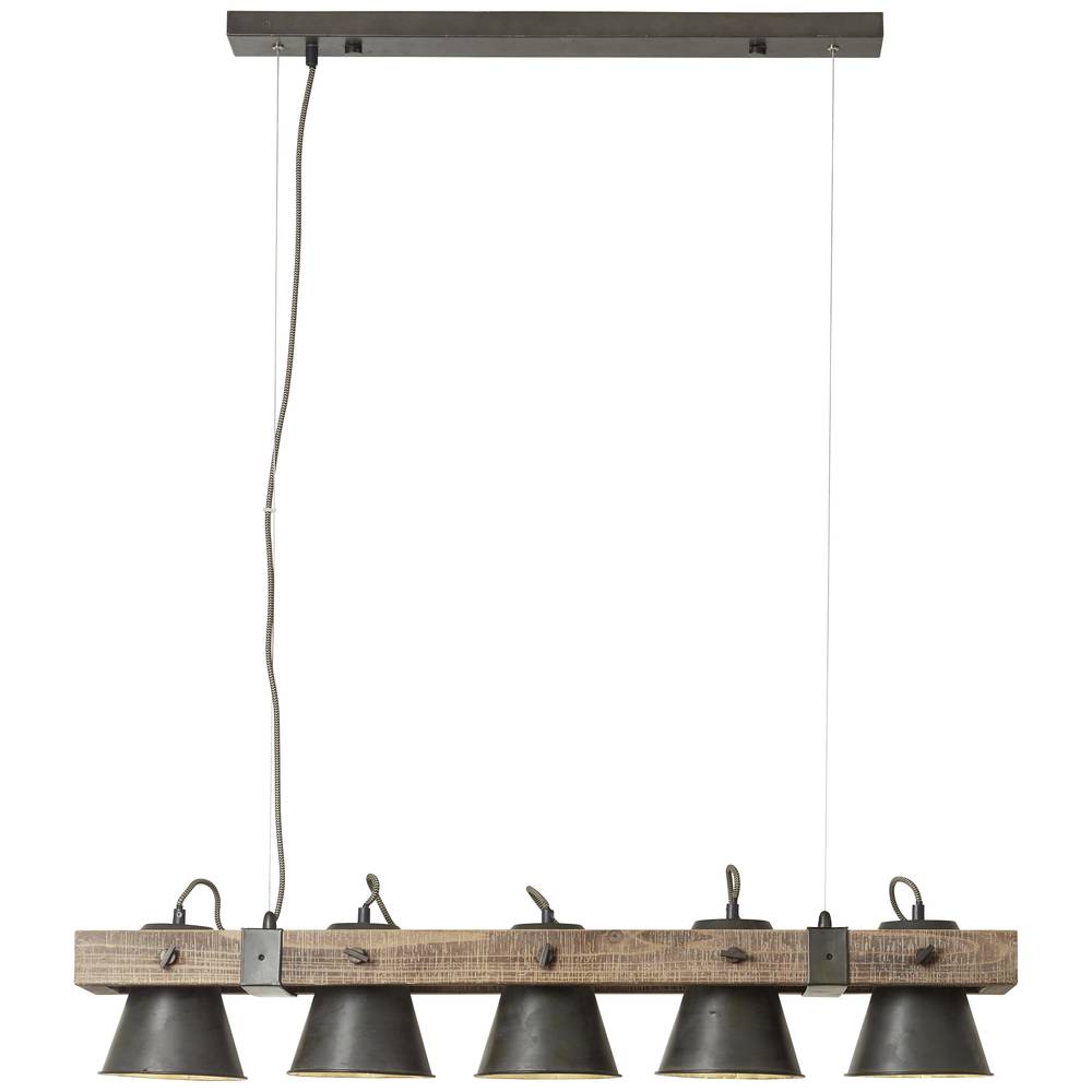 Brilliant lamp, Decca hanglamp 5-vlams zwart staal, 5x A60, E27, 10W, hout uit duurzame bosbouw (FSC)