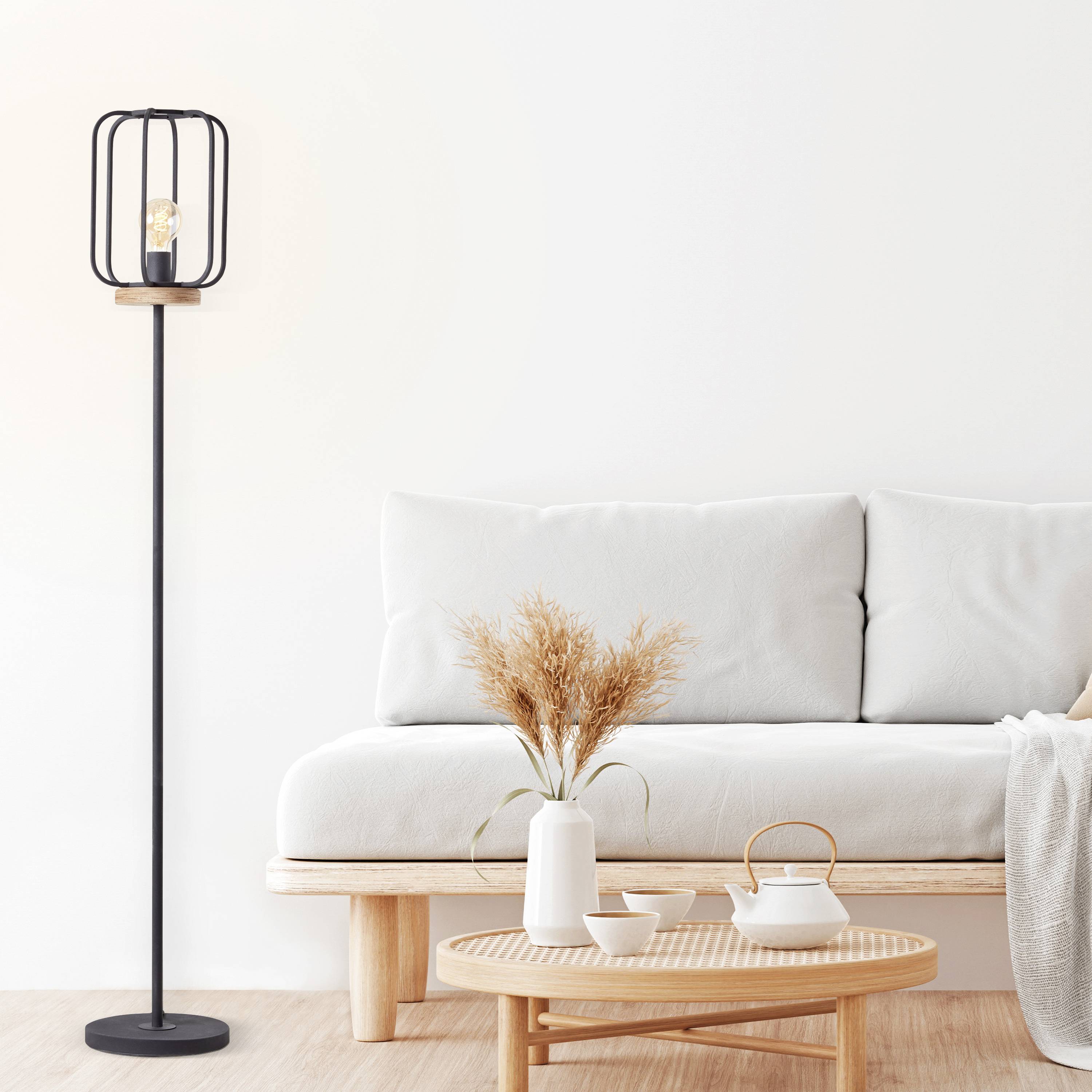 Brilliant Tosh 93145/66 Staande lamp LED E27 Hout (donker), Zwart (korund) – Foto 2 van 3