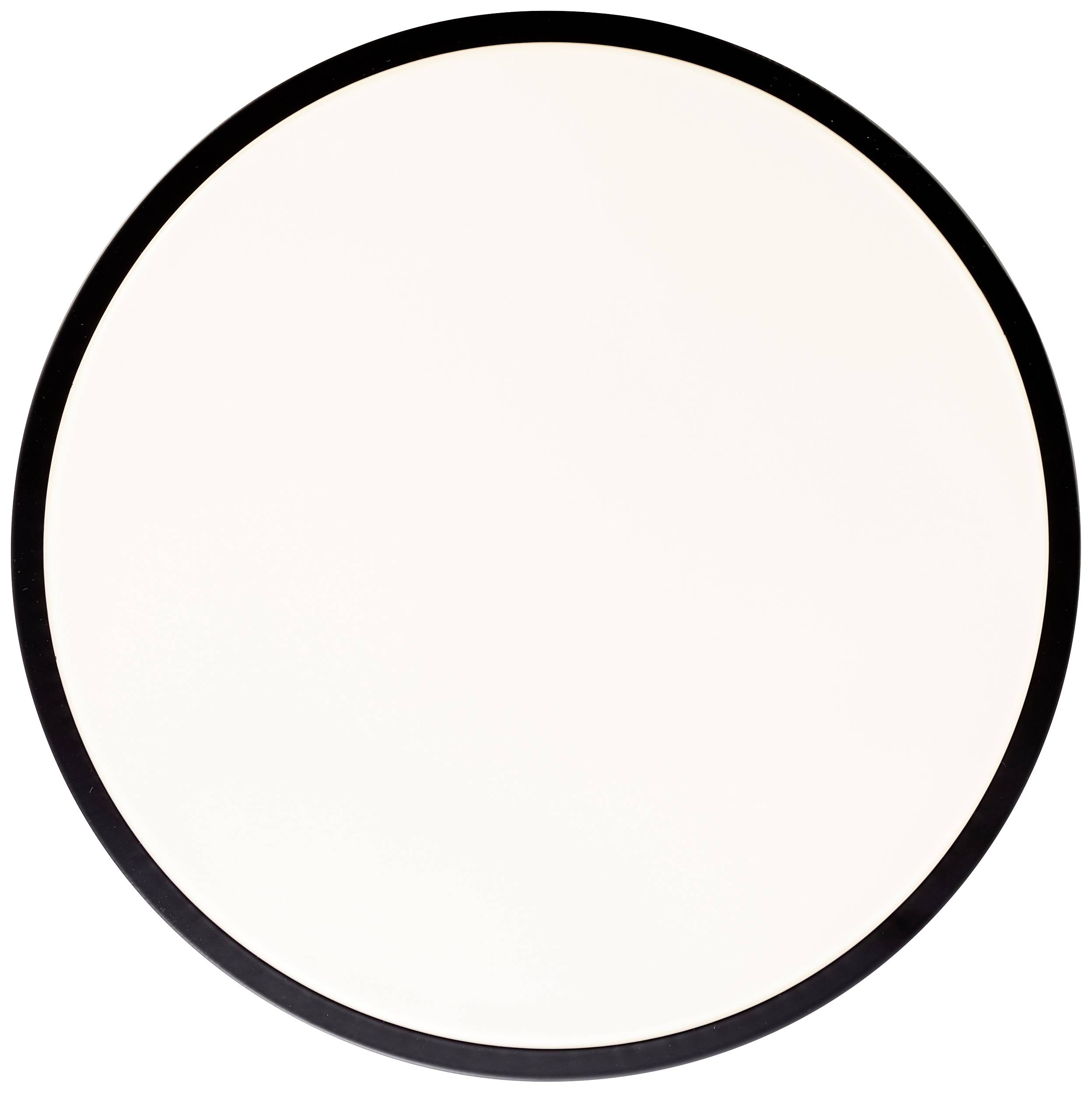 Een ronde, witte cirkel met een zwarte rand op een witte achtergrond.