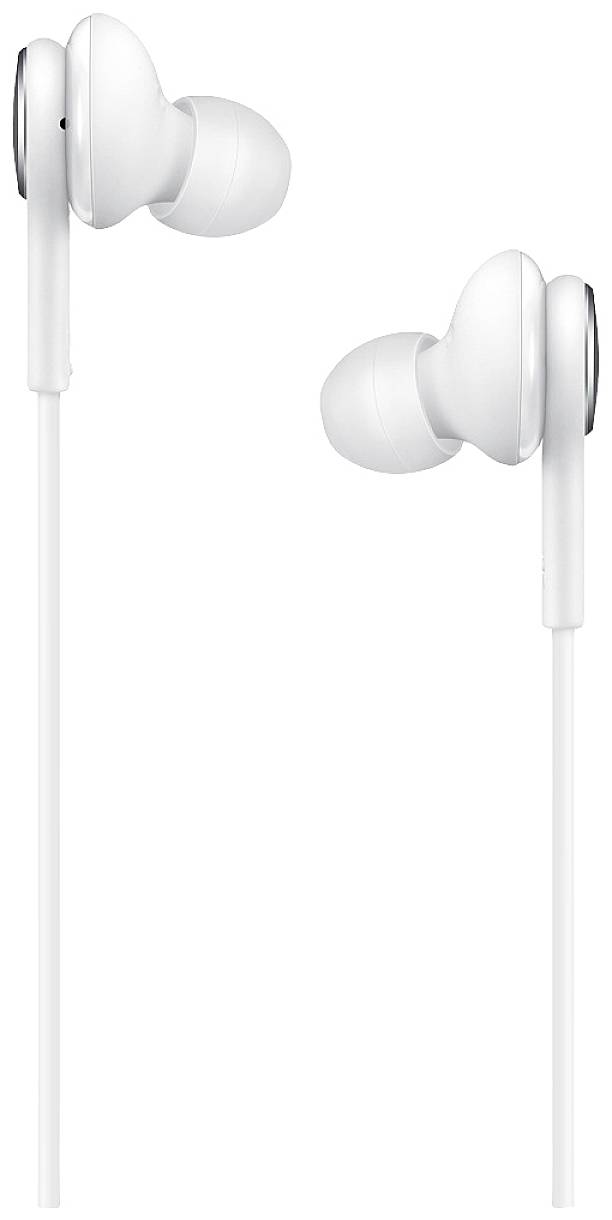 Witte bedrade in-ear oordopjes. Rechter- en linkeroortelefoon worden naast elkaar weergegeven.