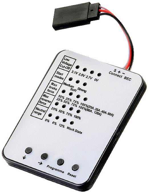 Een elektronische besturingsunit met meerdere toetsen en LED-indicatoren voor het instellen van spanning en functiespecificaties.