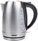 Een zilveren waterkoker met zwarte handgreep en een waterstandsindicator aan de zijkant, gemarkeerd van 0,5L tot 1,7L.