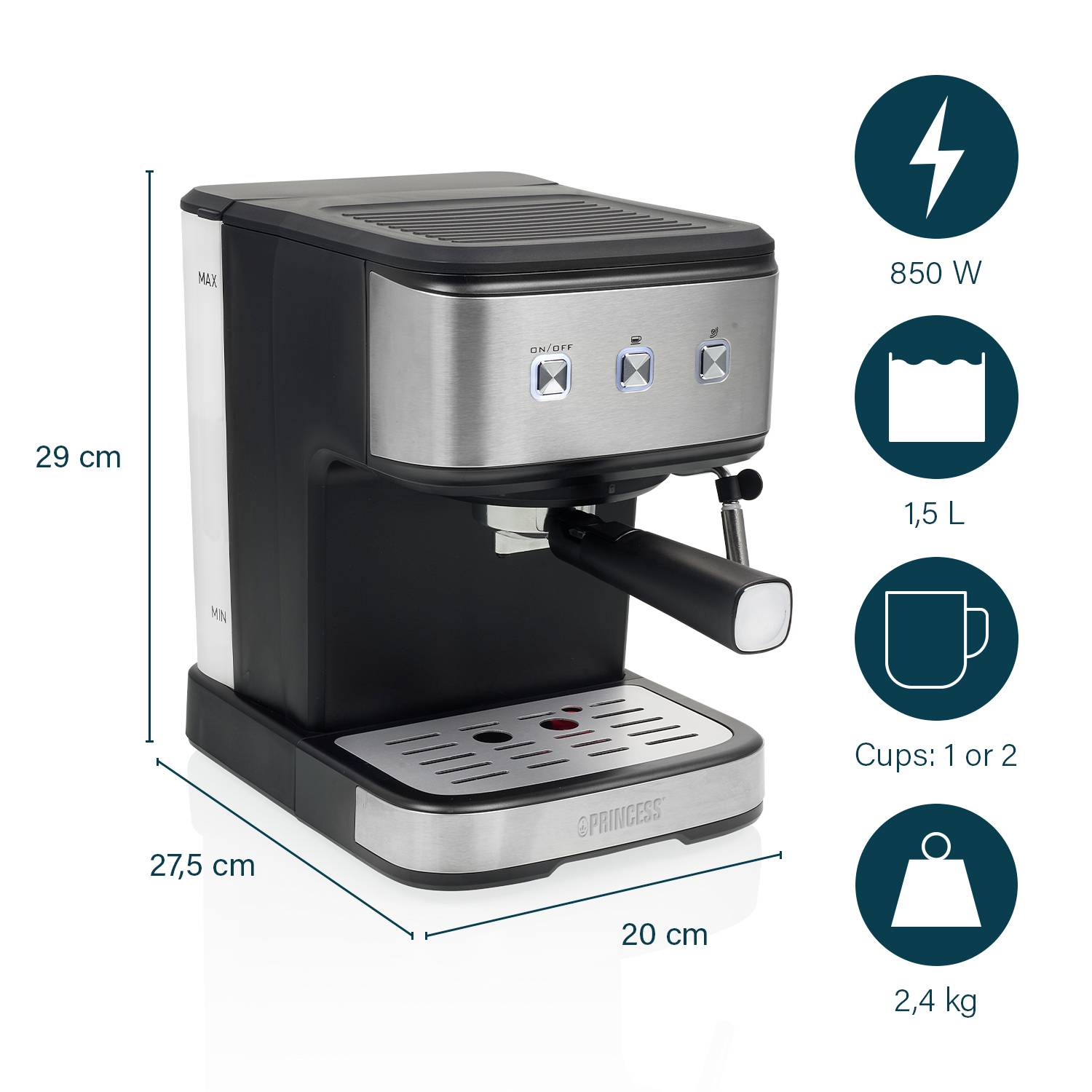 Princess 249413 Espressomachine met filterhouder RVS, Zwart 850 W-21