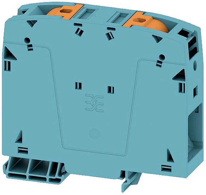 Een groene elektrische verbindingsklem met oranje elementen, geschikt voor schakelkast- of installatietoepassingen.