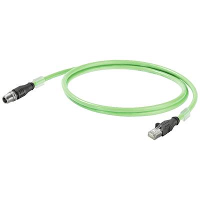 Groen Ethernet-kabel met RJ45-stekker en ronde aansluiting, gebruikt voor netwerkverbindingen.