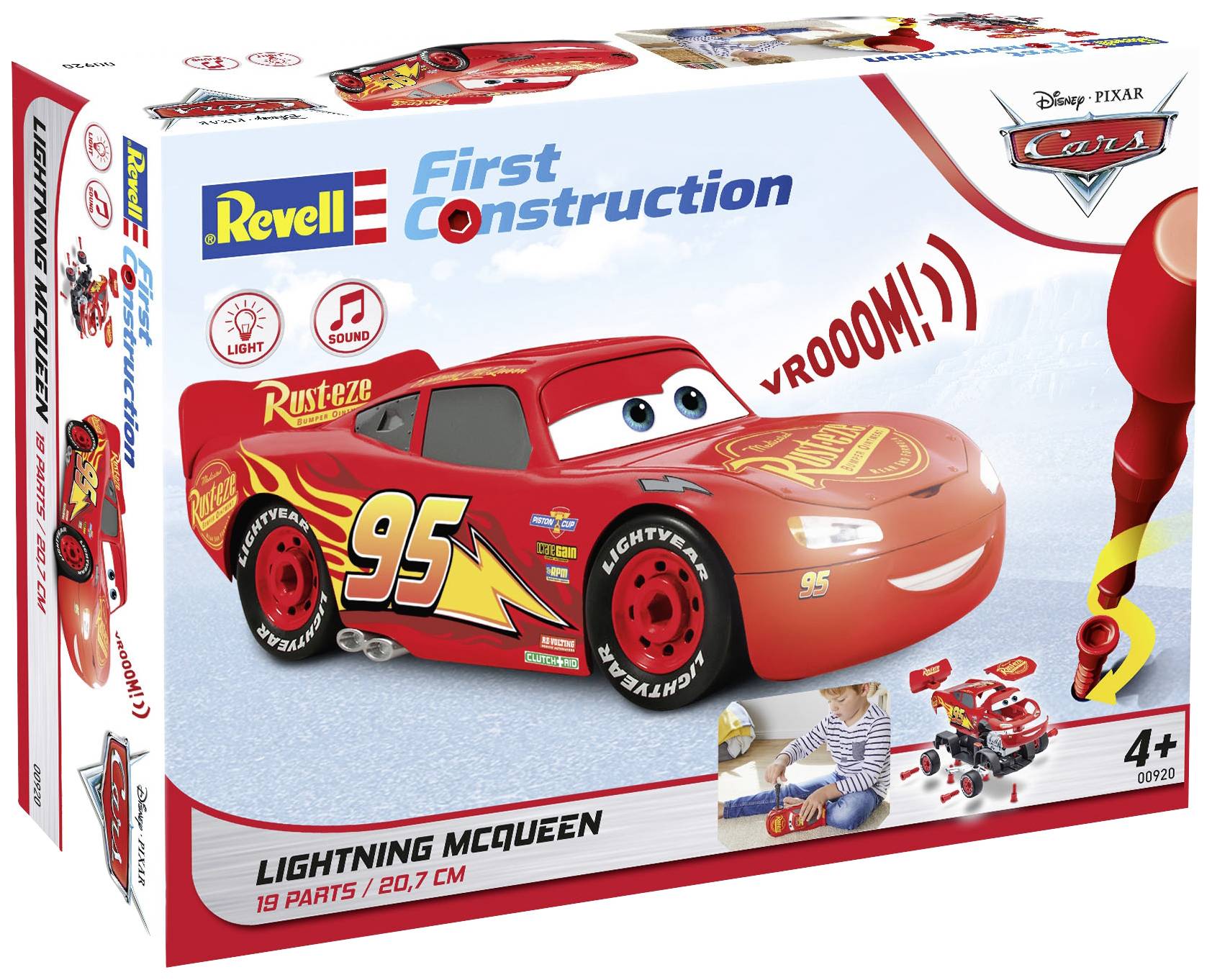 Speelgoed-knutselset 'Lightning McQueen' uit Disney Pixar's Cars, geschikt voor kinderen vanaf 4 jaar, met licht- en geluidseffecten.