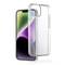 Smartphone met een half-transparante kunststof behuizing. Het display toont gekleurde curves.
