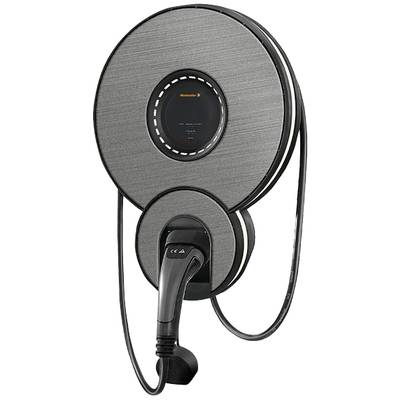 Een elektrische voertuiglader met een rond ontwerp en kabelopwikkeling.