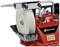 Een slijpmachine met een rood behuizing en een slijpschijf in het midden. Het logo 'Einhell' en twee bedieningsknoppen zijn zichtbaar.