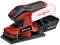 Einhell accu-schuurmachine met afneembare stofopvangzak en rood-zwart design. Batterij-compatibiliteit: Power X-Change.