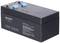 Zwarte Voltcraft accu CP1232, 12V 3,2Ah, met blauwe en rode aansluitingen aan de bovenkant.