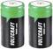 Twee groene en zwarte batterijen van het merk 'Voltcraft' met een capaciteit van 11000 mAh, model HR20, 1,2 V.