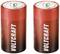 Twee rode batterijen van het merk Voltcraft, type C Baby LR14, naast elkaar staand, met metalen doppen bovenaan.