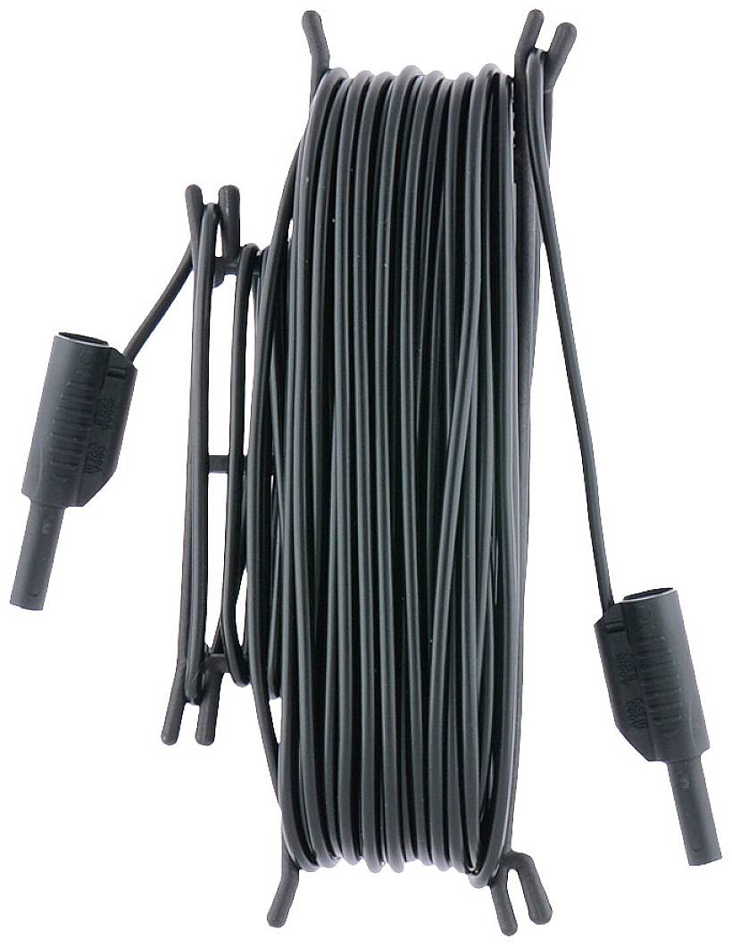 Zwart zonnekabel met connectoren aan beide uiteinden. Geschikt voor fotovoltaïsche installaties.