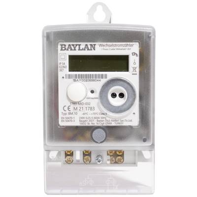 'BAYLAN' stroommeter, digitaal. Toont meterstanden, modelnummer en technische gegevens. Geschikt voor wisselstroommetingen.