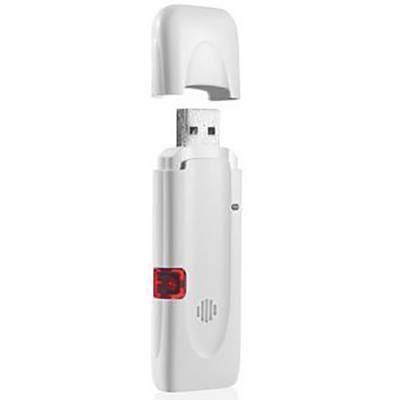 Witte USB-stick met verwijderbare dop. Een rood LED-lampje is zichtbaar aan de zijkant. Ideaal voor gegevensopslag.