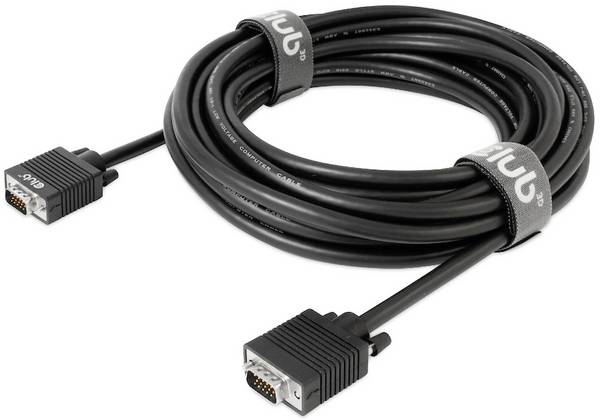 club3D CAC-1710 VGA-kabel VGA Aansluitkabel VGA-stekker 15-polig, VGA-stekker 15-polig 10.00 m Zwart Schroefbaar, Vergulde steekcontacten