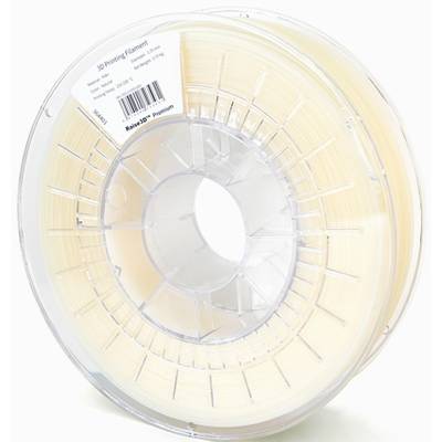 Een spoel met lichtbeige 3D-printer filament, voorzien van etiketten met details zoals gewicht en materiaal.