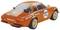 Een oranje modelauto met 'Jägermeister' opschrift en het startnummer 102 op de deur, gefotografeerd van linksvoor achter.