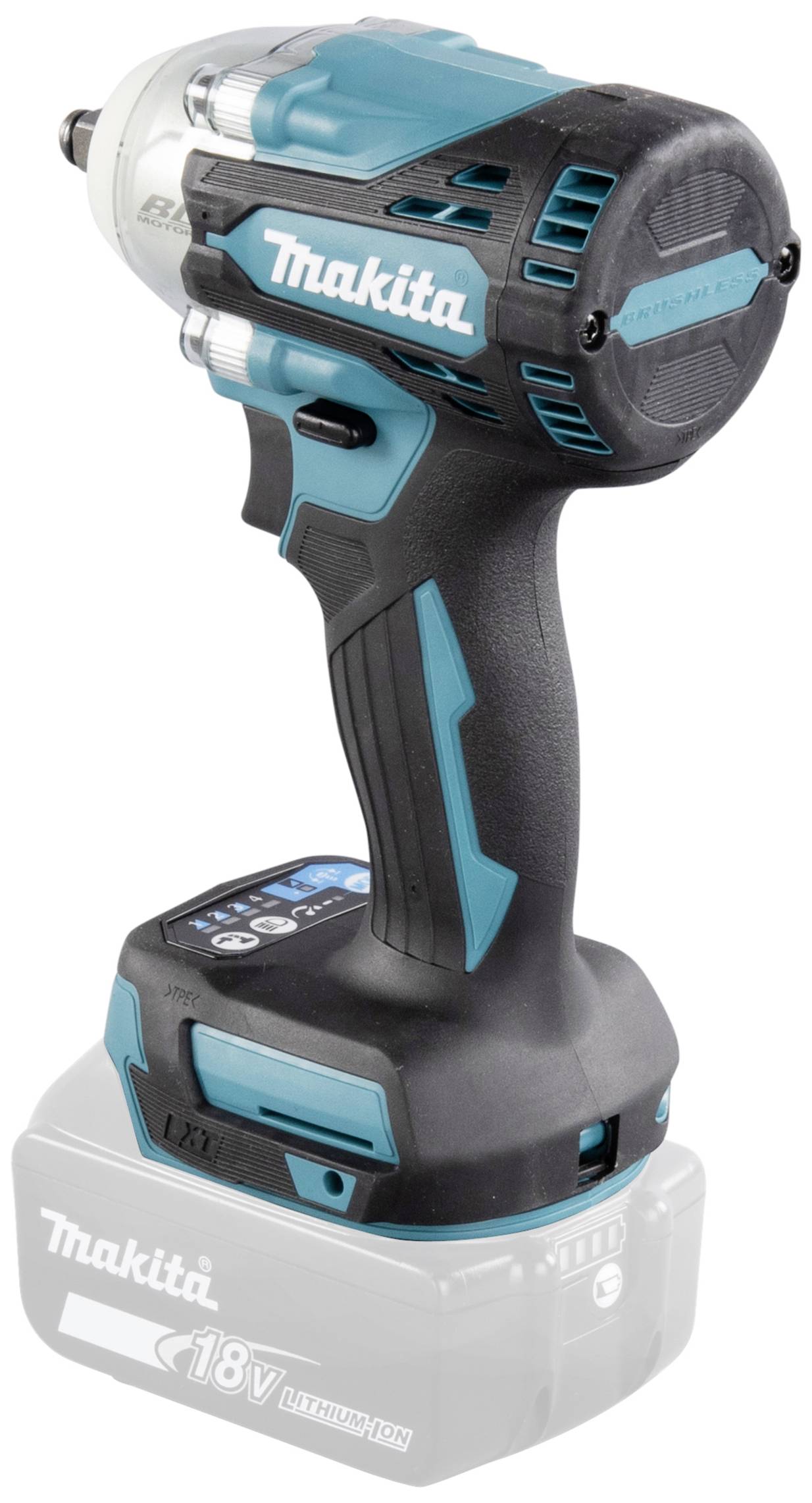 Accuslagschroevendraaier in blauw en zwart met 18V lithium-ion accu, gemerkt met 'Makita'.