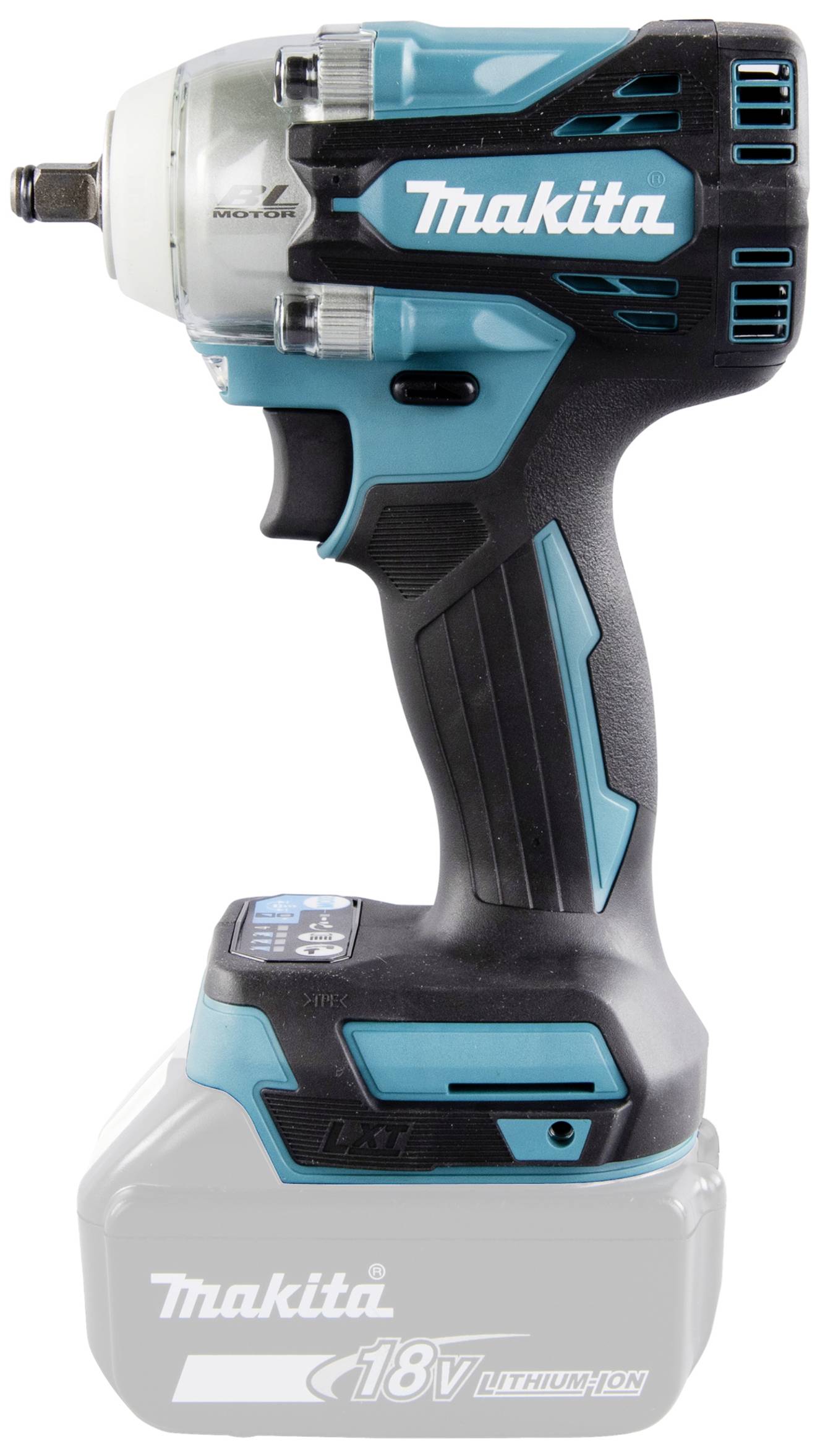 'Accuslagschroevendraaier in zwart en blauw met ergonomische handgreep en geïntegreerd LED-licht. Model met 18V lithium-ion accu.'