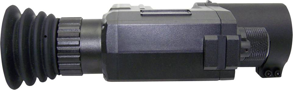 Nachtzichtapparaat van opzij gezien, toont oculair met rubberen oogschelp en behuizing, die het kenmerkende ontwerp en de functie illustreren.