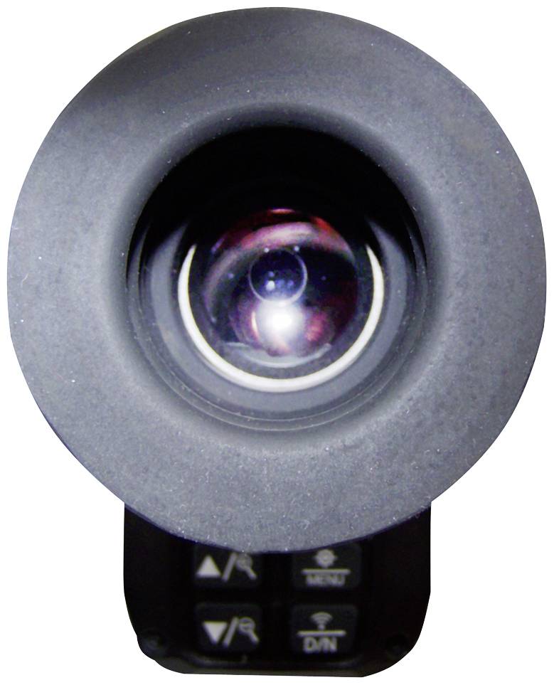 Een camera met een groot objectief, omgeven door zacht materiaal. Daaronder bevinden zich meerdere knoppen voor de bediening.