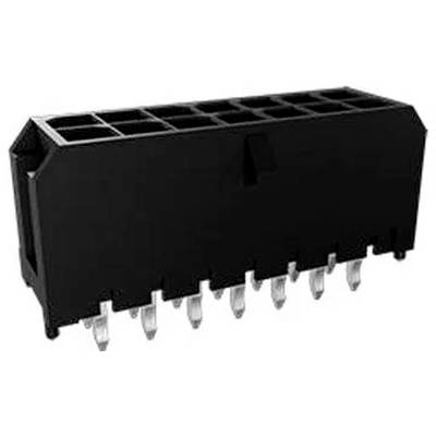 Een zwarte kunststof rechthoekige elektrische connector met acht metalen pinnen aan één zijde.