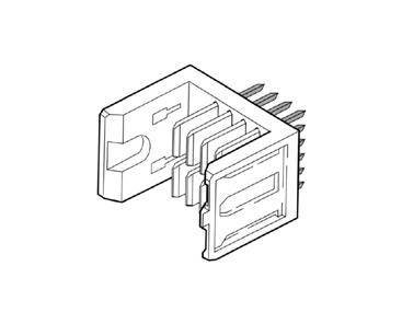 Een gedetailleerde schematische tekening van een elektronische stekkerverbinding met meerdere steekcontacten en een rechthoevige behuizing.