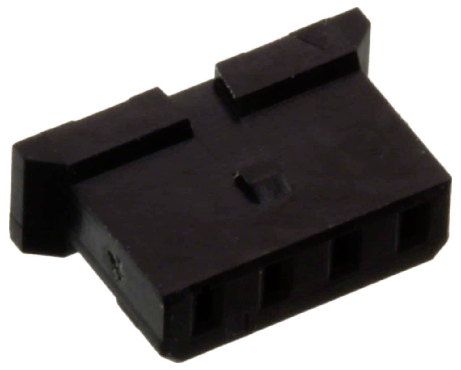 Een zwarte plastic 4-pins connector die veel wordt gebruikt in elektronicatoepassingen voor het aansluiten van draden op printplaten.